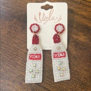 Viola Beaded Vodka Bottle Earrings - Red and White Bartender